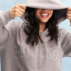 PARKE Stone Gray Monochrome Varsity Fleece Zip Up
Hoodie Size S/M NWT SOLD OUT!!